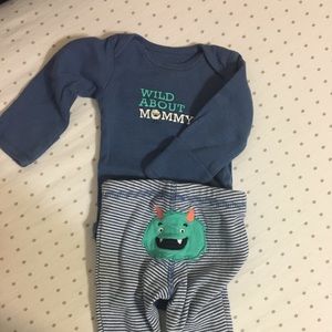 Carter’s wild about Mommy, monster onesie and pant